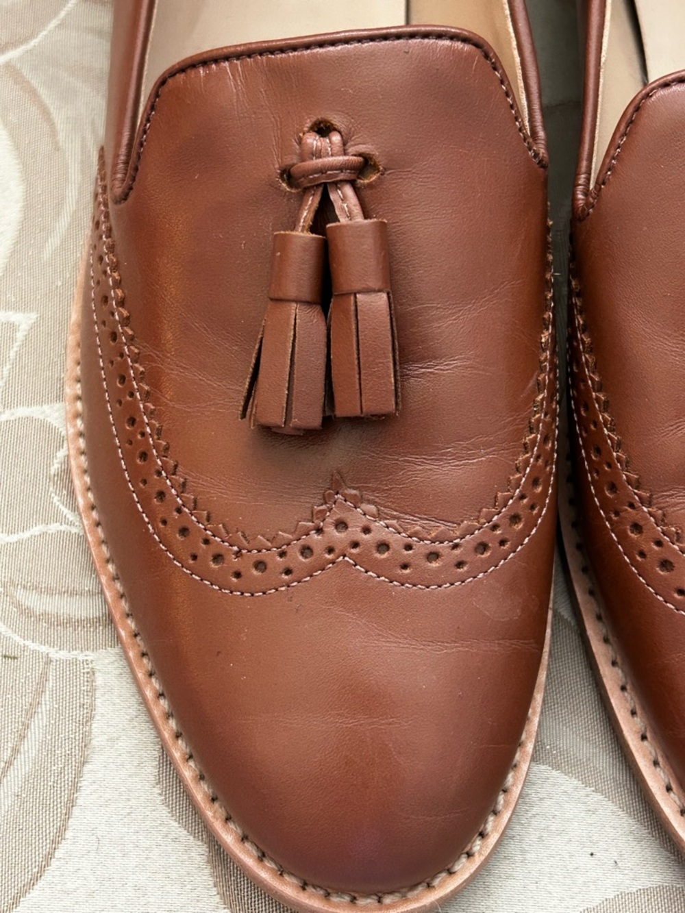 Talbots Women’s 8M Cognac Brown Leather Tassel Loafer Wingtip Shoes Brogue - Picture 3 of 10